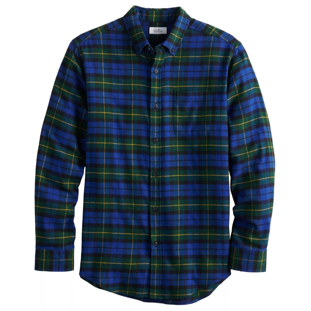 croft & barrow Blue and Green Plaid Long-Sleeve Button-Down Shirt M